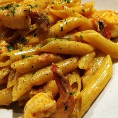 Pennette alla vodka gamberi pancetta curry