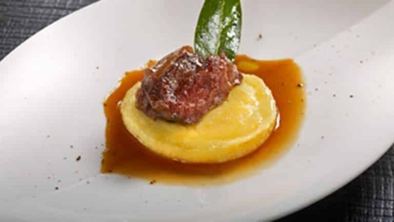 Michelin star recipes: braised calf’s cheek with Fossa cheese flavored polenta
