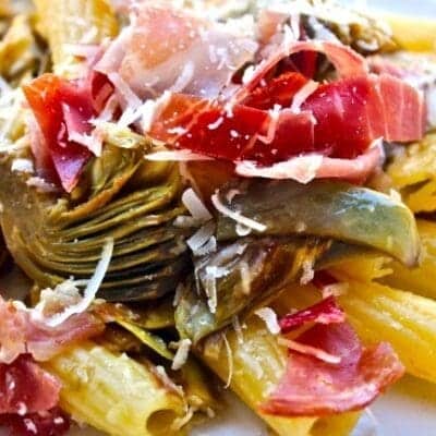 Pasta with fresh artichokes Parma Ham Parmigiano Reggiano the perfect pasta dish