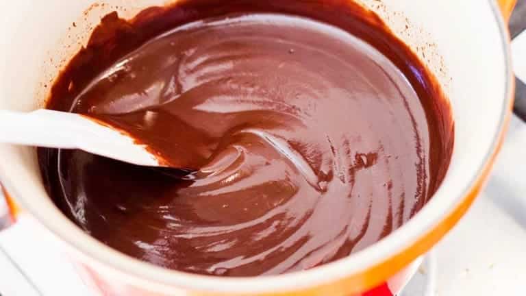Chocolate cream with butter and cream, ingredients for making truffles