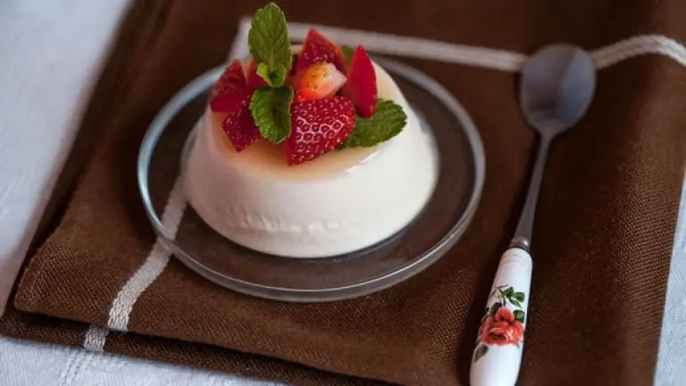 Silken tofu vegan panna cotta recipe with strawberries almonds milk rosewater