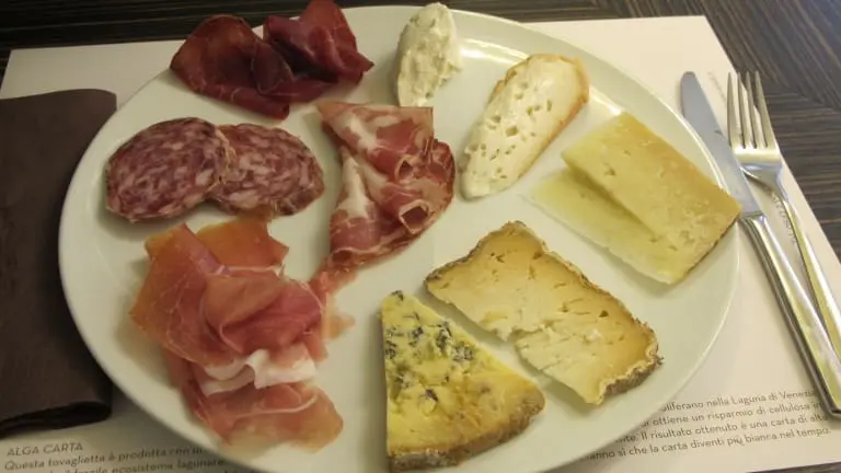 Capocollo, San Daniele Ham, Bresaola and Gewurztraminer. Italian salami.