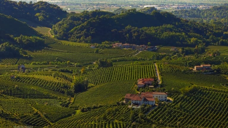 Immage of the hills around Valdobbiadene, the cradle of Prosecco.