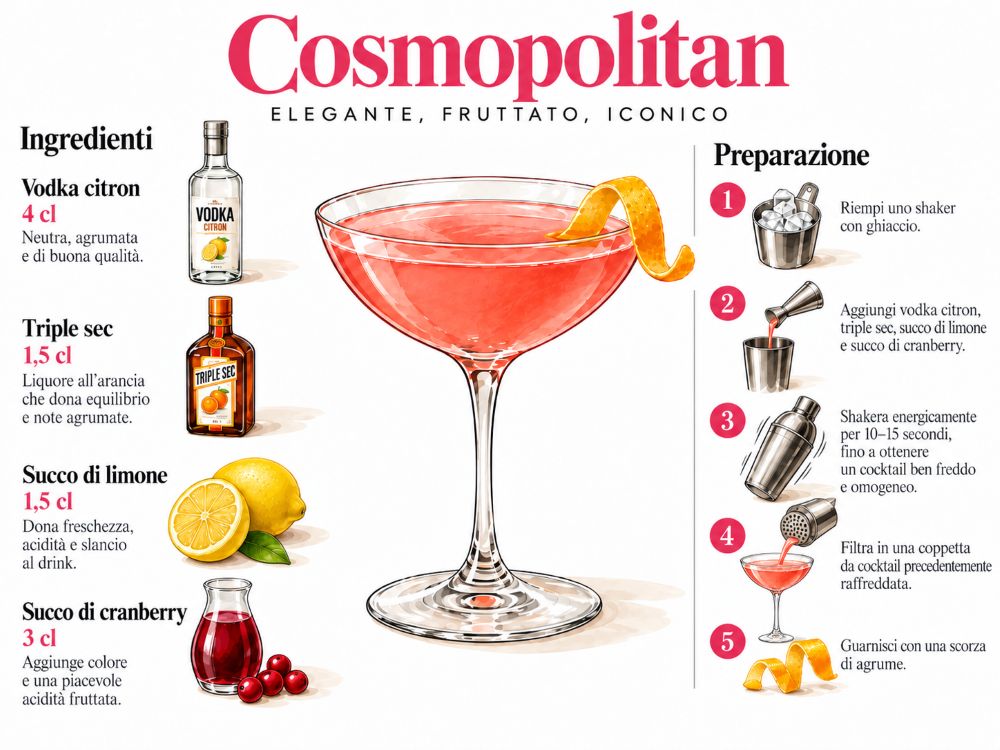 Infografica del cocktail Cosmopolitan