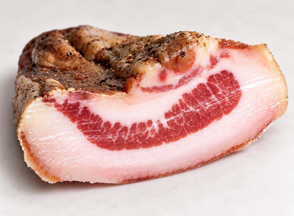 Guanciale, the essential ingredient for authentic Italian amatriciana pasta recipe