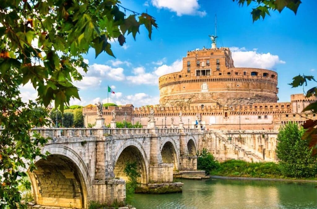 Sunset view of Castel Sant'Angelo's majestic structure, with its storied past as a mausoleum, fortress, and museum, standing as a timeless emblem of Rome's layered history