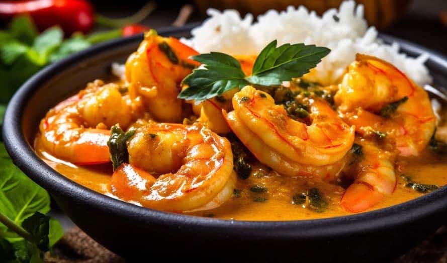 Curry di gamberi piccante con zenzero e riso basmati