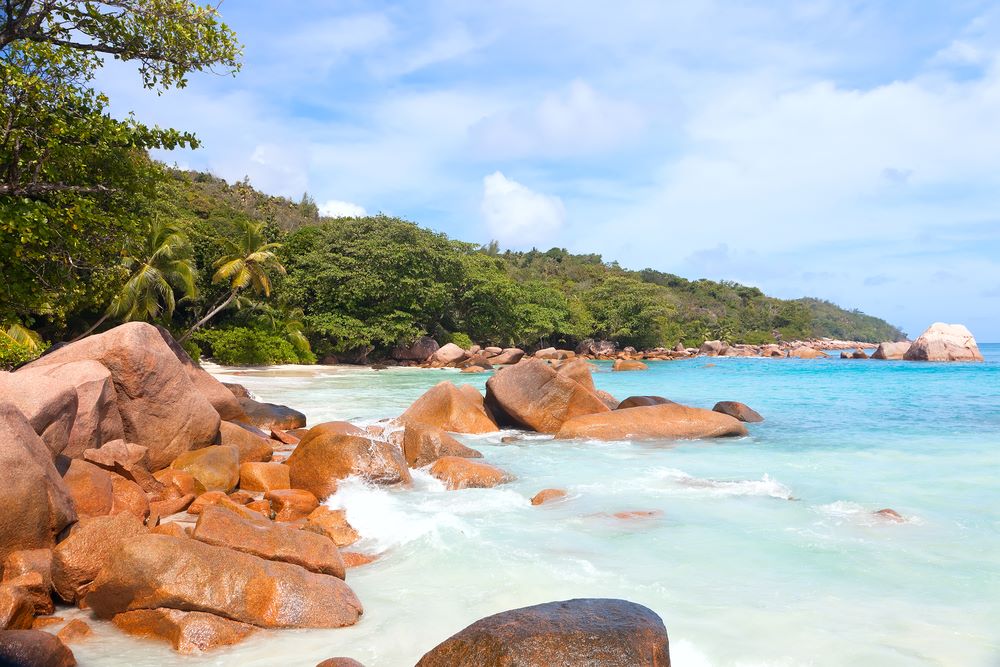 Praslin Island beache with rocks