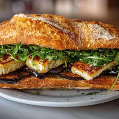 Panino con halloumi alla piastra pesto e melanzane grigliate ricetta street food fatto in casa