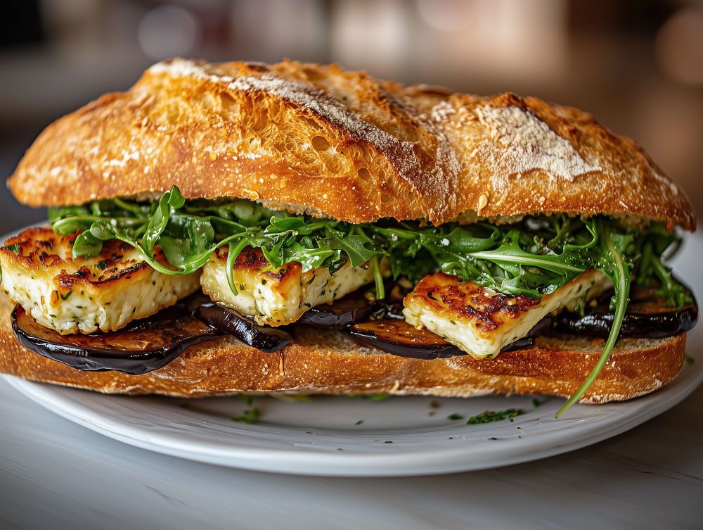 Panino (vegetariano) con halloumi alla piastra, pesto e melanzane grigliate: la ricetta perfetta