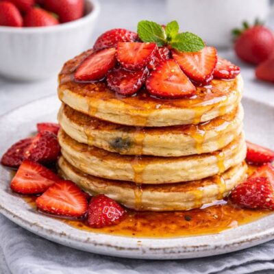 La colazione proteica perfetta: pancake di avena con fragole e sciroppo d’acero