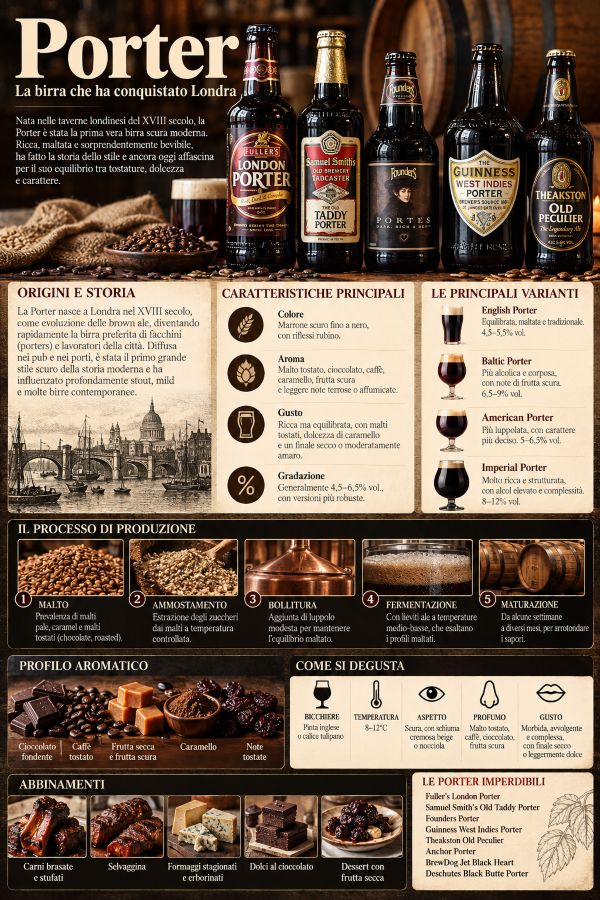 Infografica su birra English, American e Baltic Porter Guida agli stili e produttori