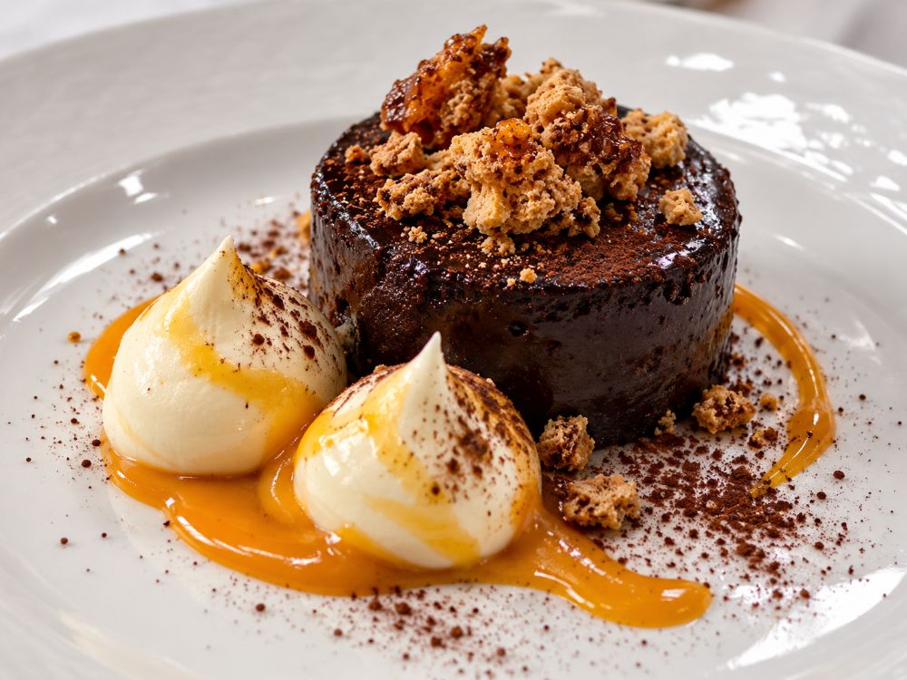 Vecchia Romagna Etichetta Nera paired with chocolate flan